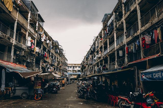 overcrowded slum area